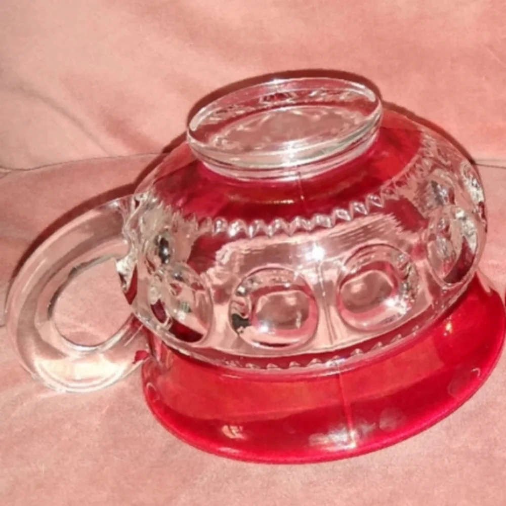 4 Cups Heavy Vintage Kings Crown Ruby Red Flash Thumbprint Coffee Cup Set Tiffin